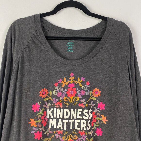 Natural Life Kindness Matters T Shirt Size XXXL Gray Floral Long Sleeve - Picture 2 of 9